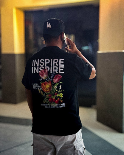 “INSPIRE” OVERSIZED BLACK CREW NECK TEE