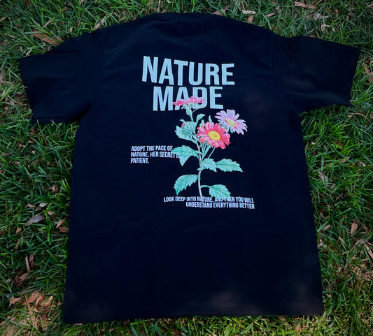 "NATURE MADE” OVERSIZED BLACK TEE